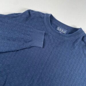 VTG ENRO Men's XL‎ Blue Patterned Crew Neck Cotton Knit Sweater Pullover